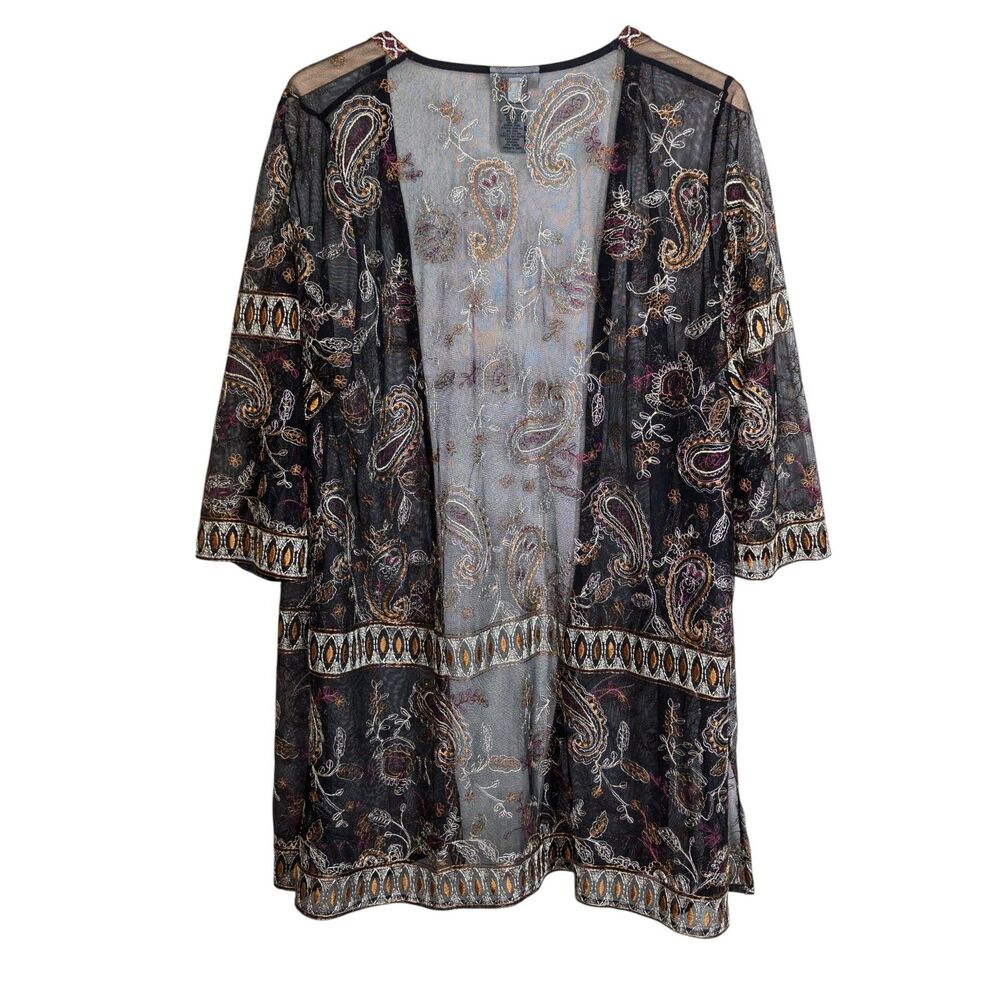 Catherines Plus Size Boho Sheer Open Front Top Jacket Size 1X Embroidery Black - Picture 2 of 12